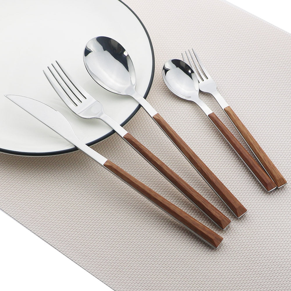 Imitation Wood Handle Cutlery Set Western Stainless Steel Tableware Set
